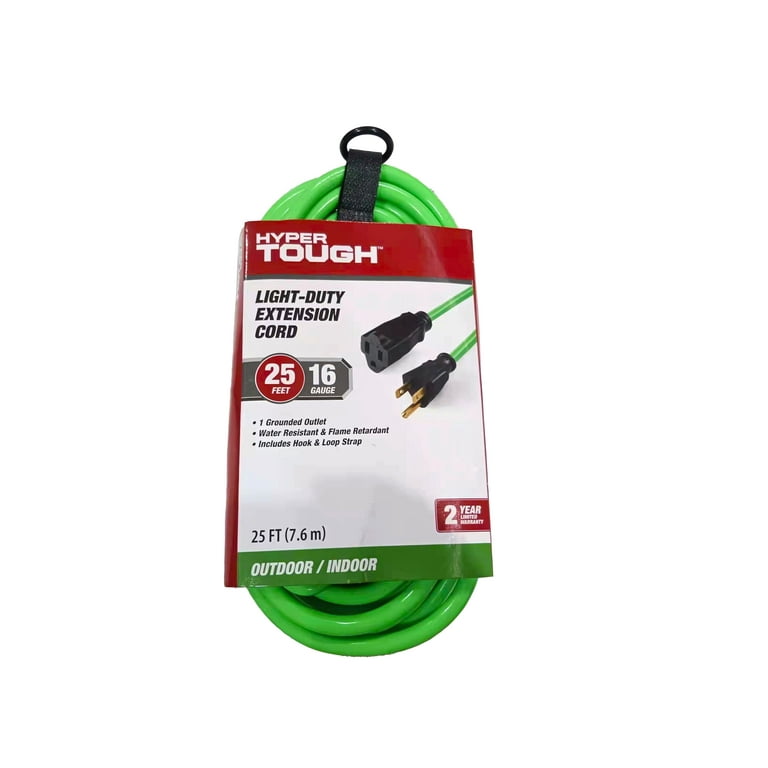 Hyper Tough 25FT 16/3 Outdoor Extension Cord Green 125V 13A