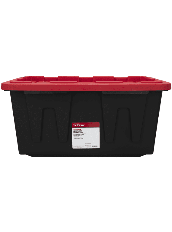 Hyper Tough 27 Gallon Snap Lid Plastic Storage Bin Container, Black with Red Lid