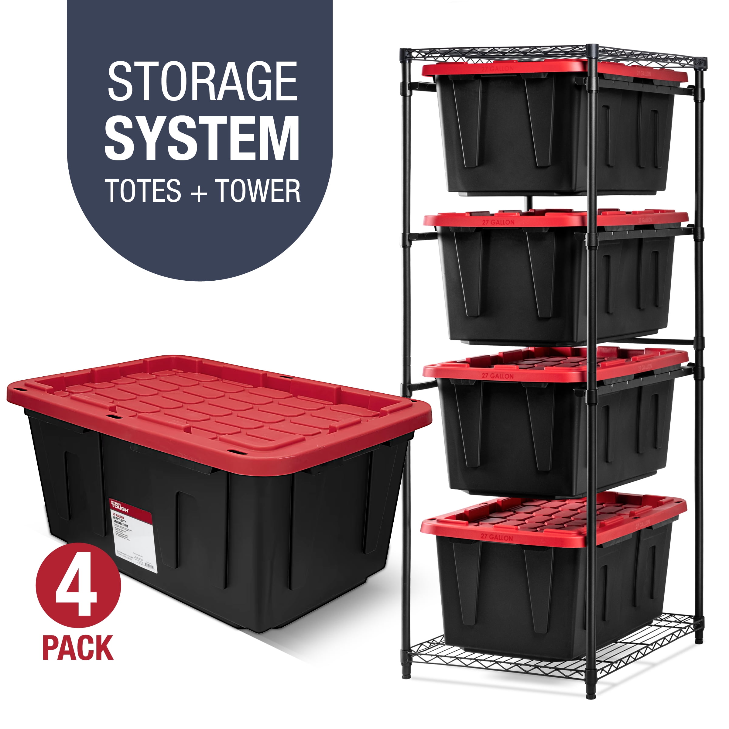 Hyper Tough 27G Totes 4pk & Clevermade Rack
