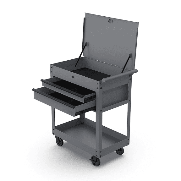 Hyper Tough 28-Inch Steel Tool Cart with Drawer, 500 lb Load Capacity, Gray Powder-Coated