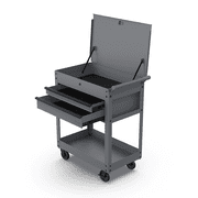 Hyper Tough 28-Inch Steel Tool Cart with Drawer, 500 lb Load Capacity, Gray Powder-Coated