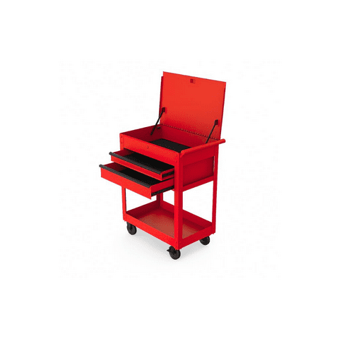 Hyper Tough 28-Inch Steel Tool Cart with Drawer, 500 lb Load Capacity, Red Powder-Coated