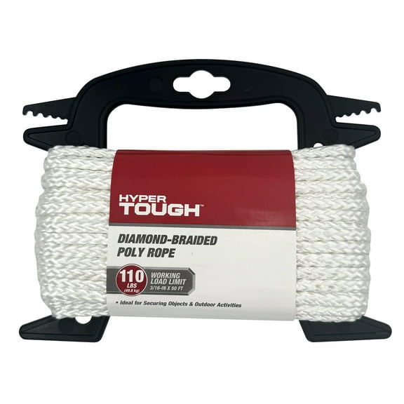 Hyper Tough 3/16 inch x 50 ft Diamond Braided Nylon Rope, White