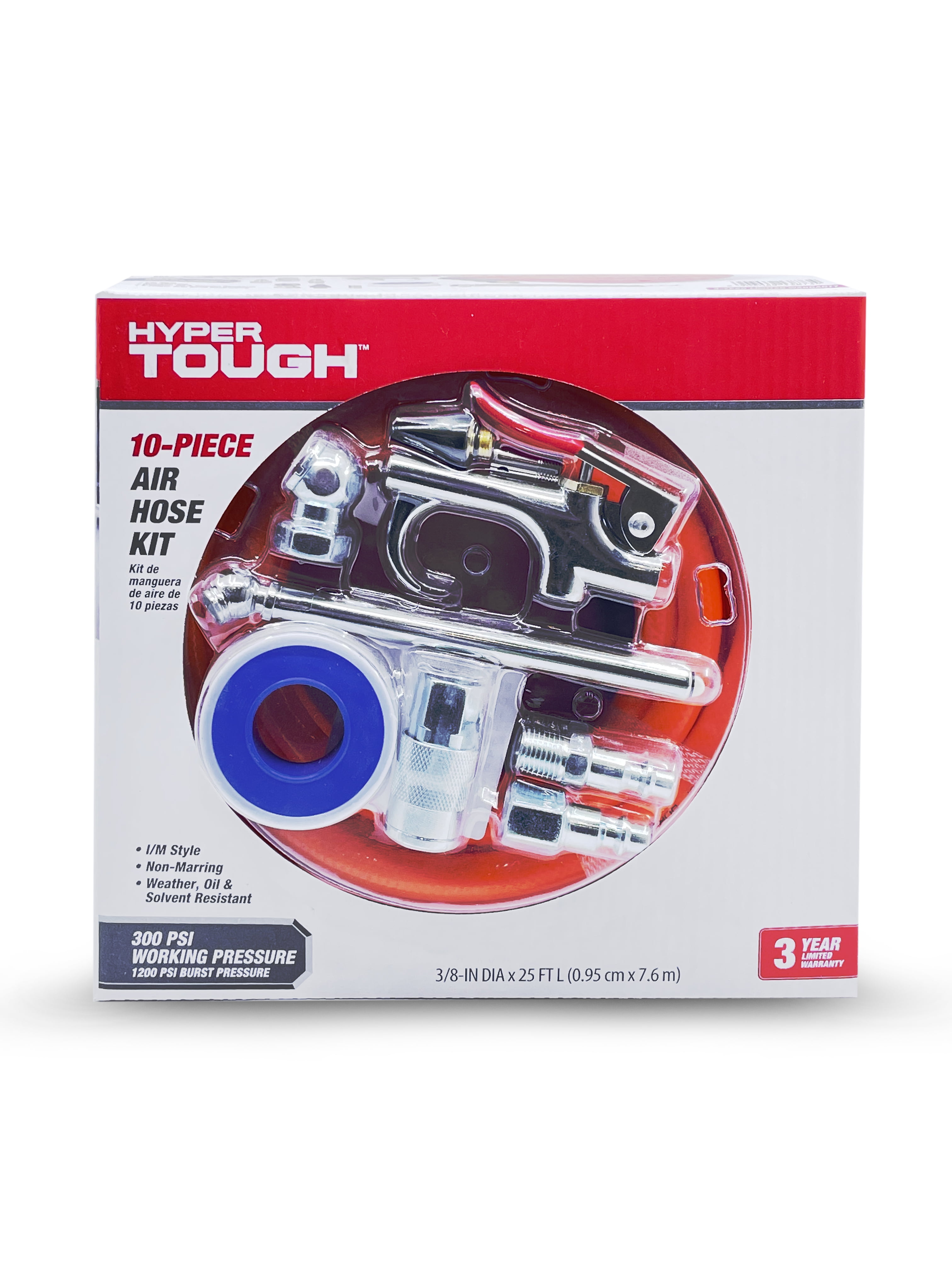 Hyper Tough 3/8" x 25' PVC Air Hose Quick Starter Accessory Kit - Includes 10 Pieces