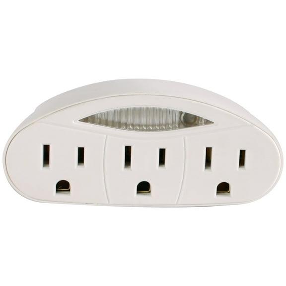 Hyper Tough 3-Outlet Grounded Indoor White Tap with Night Light, 15 Amps