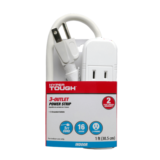 Hyper Tough 3 Outlets Power Strip with 6 Awg 1Ft. Cord, White
