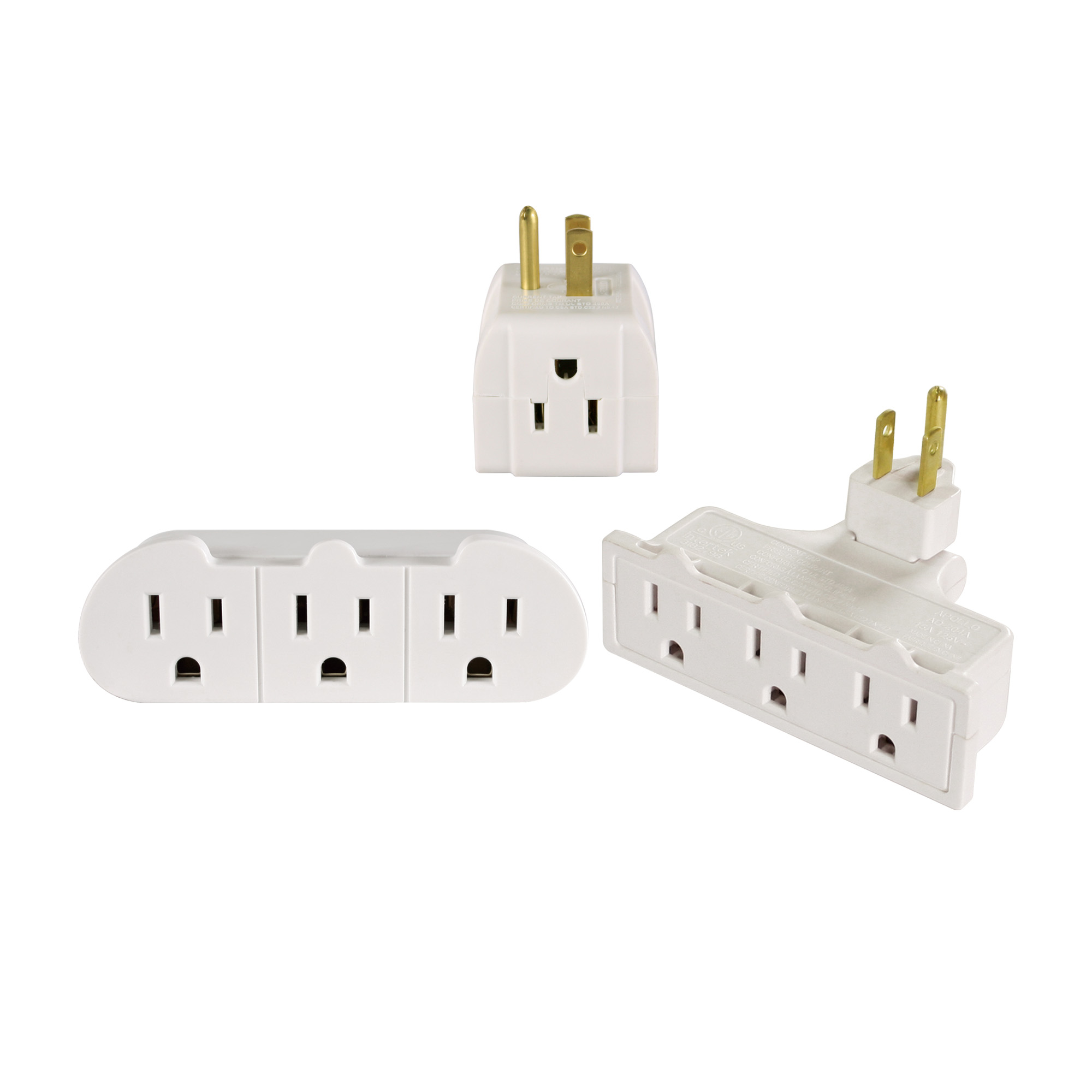 Hyper Tough 3-Pack 3-Outlet White Grounded Adapters, 15 Amps - image 1 of 8