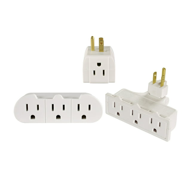 Hyper Tough 3-Pack 3-Outlet White Grounded Adapters, 15 Amps