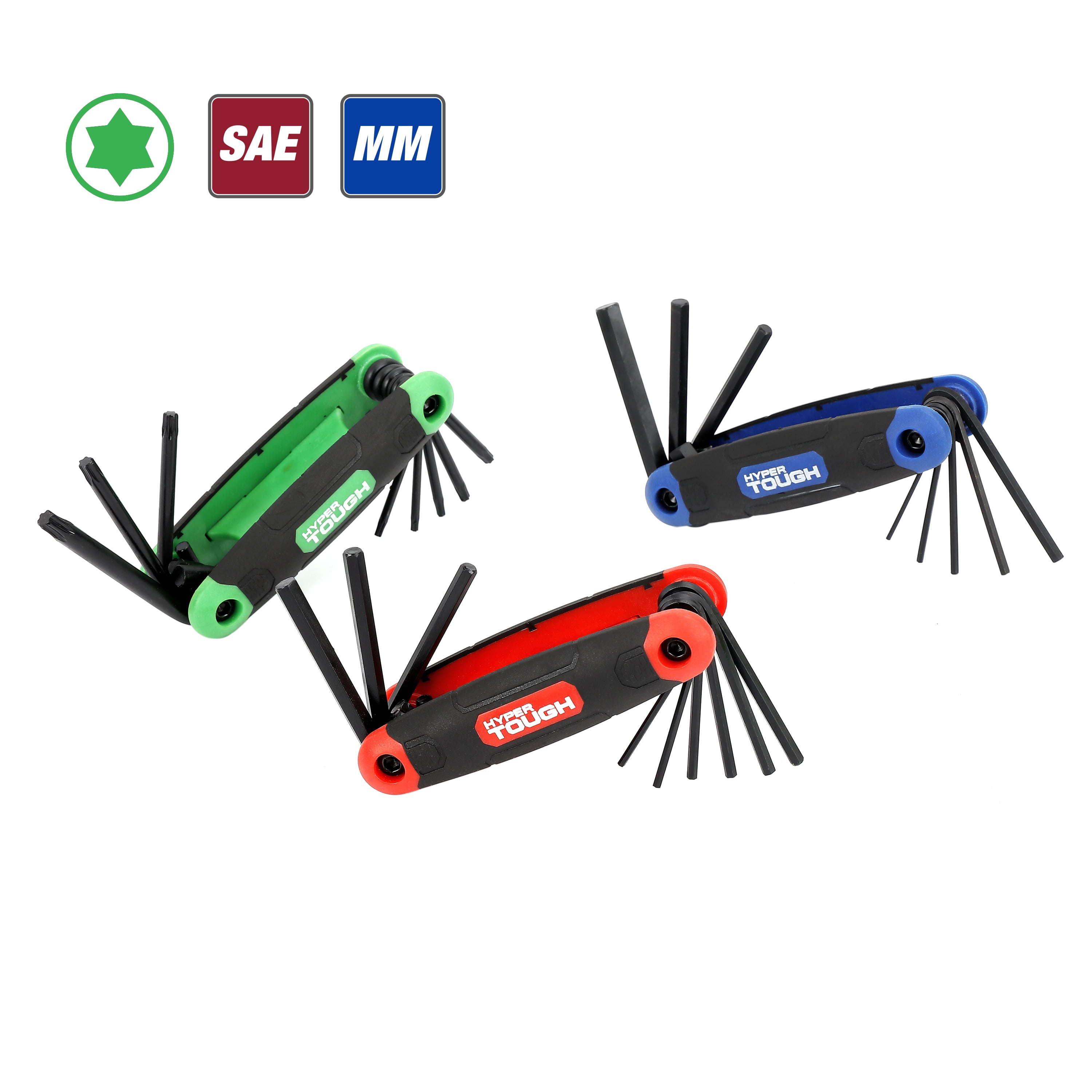 Hyper Tough 3 Pack Folding Hex Key Set with SAE Metric and Star Walmart