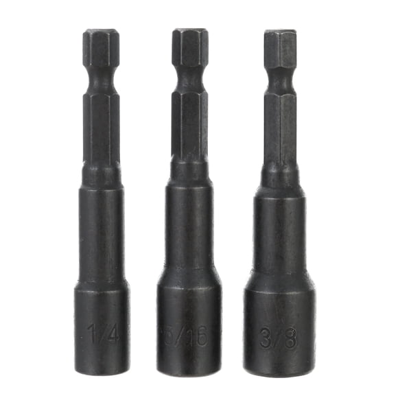 Hyper Tough 3 pack Hex Shank Magnetic Impact Rated Nut Screwdriver Bits