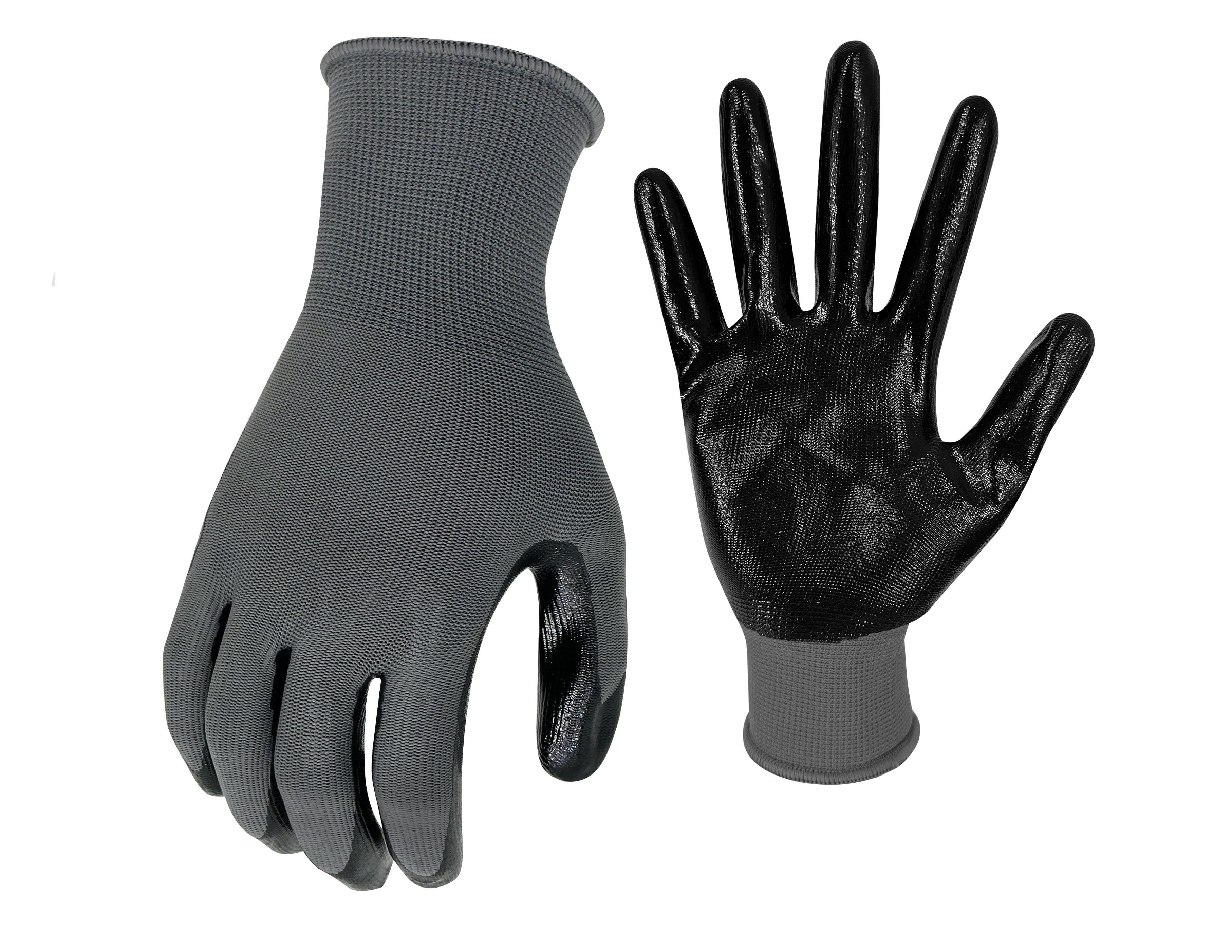 Hyper Tough 3 Pack, Nitrile Grip Gloves, Gray, Latex Free, Large 