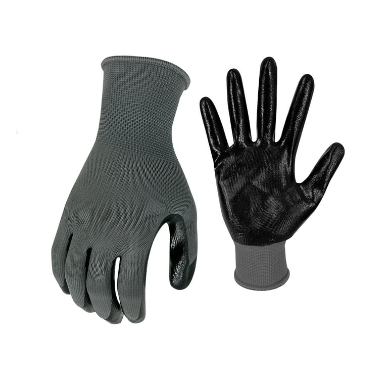 Hyper Tough 3 Pack, Nitrile Grip Gloves, Gray, Latex Free, Large