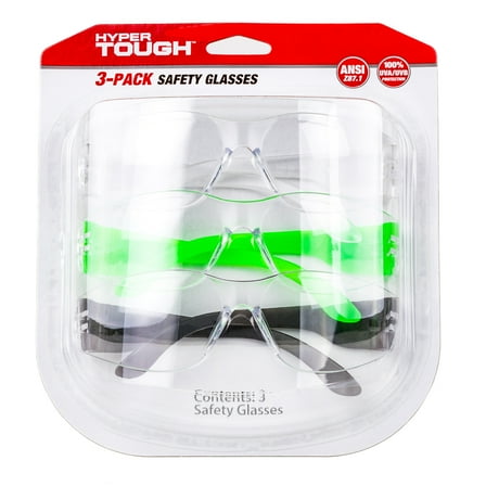Hyper Tough 3-Pack Unisex Safety Glasses with Z87.1 Poly-Carbonate Lens