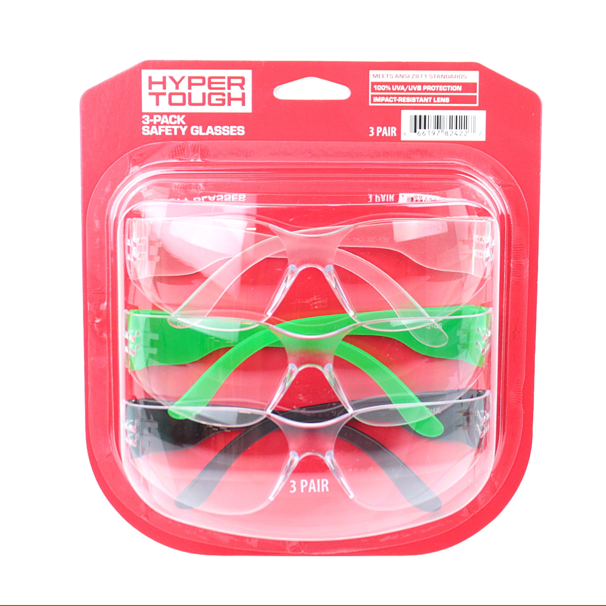 Hyper Tough Safety Glasses 3-Pack Unisex with Z87.1 Polycarbonate