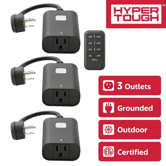 Hyper Tough 3-Pack Wireless Remote Control for Outdoor Appliances with 3 Outlets