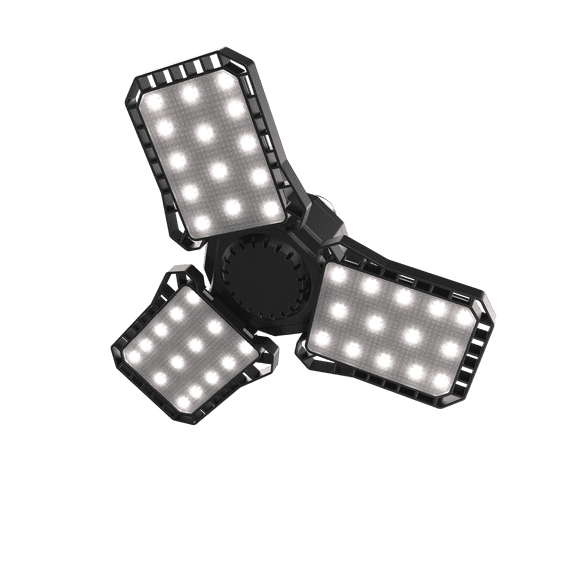Hyper Tough 3-Panel Garage Light, 2000 Lumens, Adjustable LED Panels, 360 Coverage, and E26/E27 Socket Installation