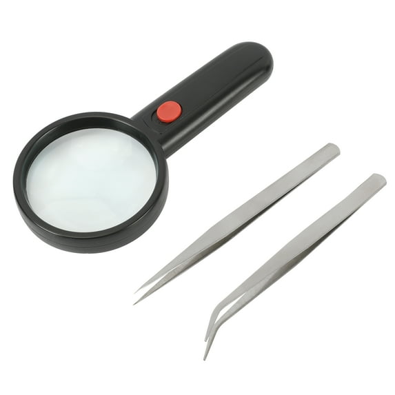 Hyper Tough 3-Piece LED Lighted Magnifying Glass with Tweezers, 3X Magnification