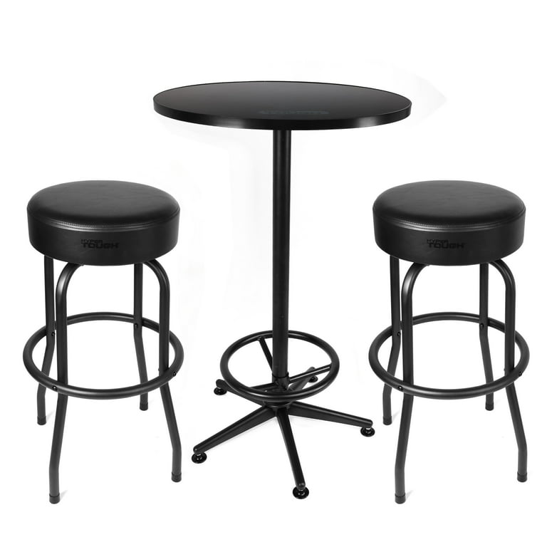 Hyper Tough 3-Piece Shop Table & Stool Set, Bar Height, Pub Table,  Workbench, Steel, Black