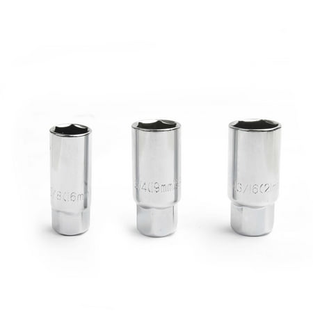 Hyper Tough 3-Piece 3/8" Drive Spark Plug Socket Set, 3 Sizes 5/8" 3/4" 13/16"