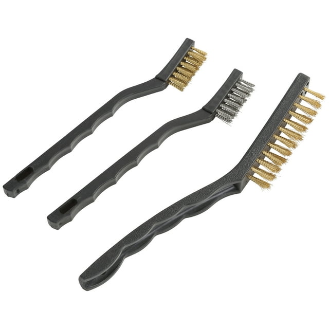 Hyper Tough 3-Piece Wire Brush Set for Utility Cleaning, Brass and Stainless Steel Brushes