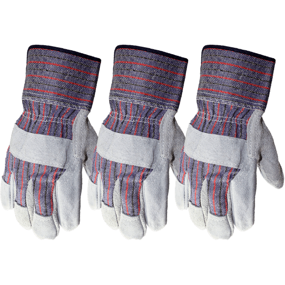 Hyper Tough 3-Pk Work Gloves Cowhide Leather with Safety Cuff. Size Men`s Large, Grey Color, Gardening, Landscaping And Construction