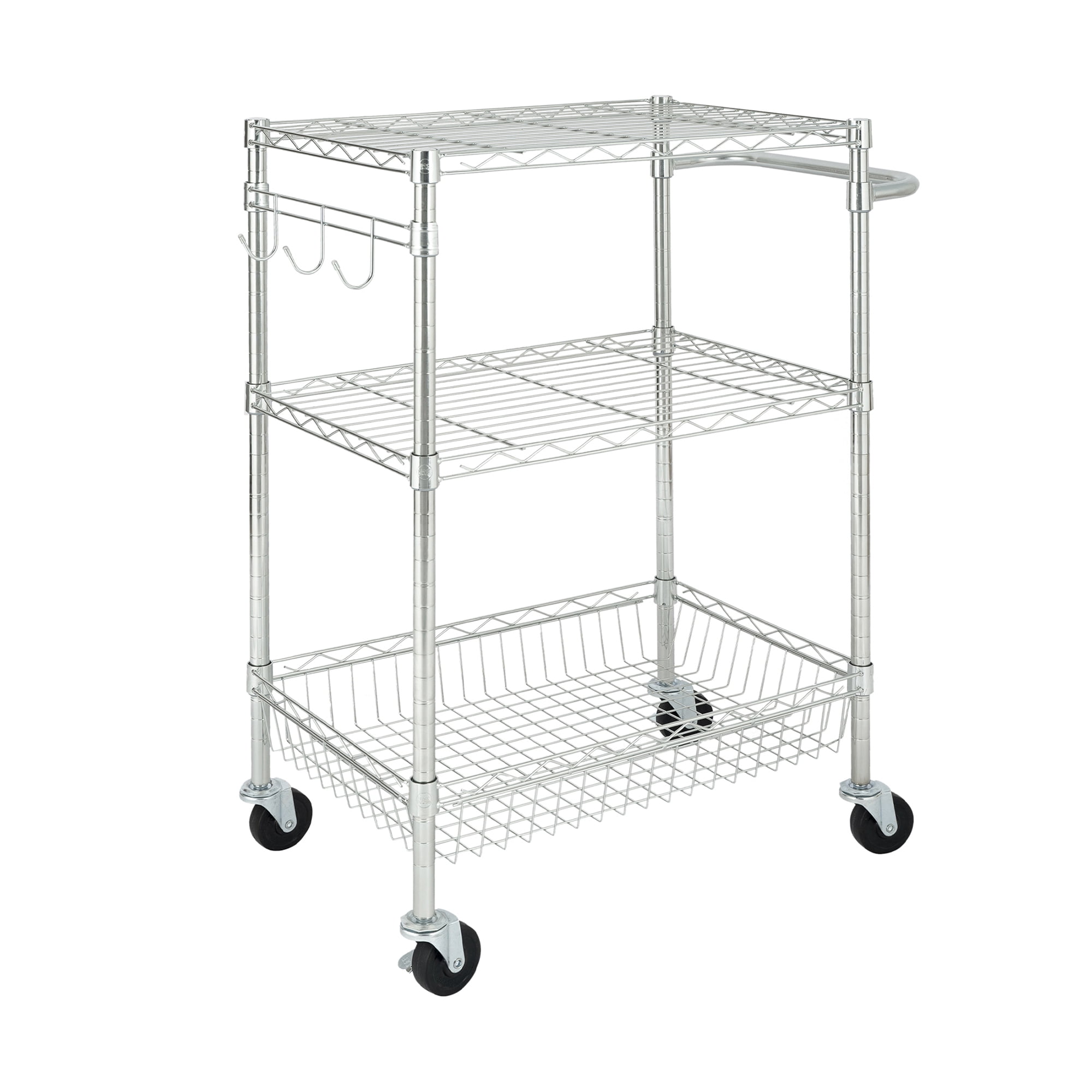 Hyper Tough 3-Tier Multipurpose Rolling Cart, Chrome Color, 495 lb Load Capacity