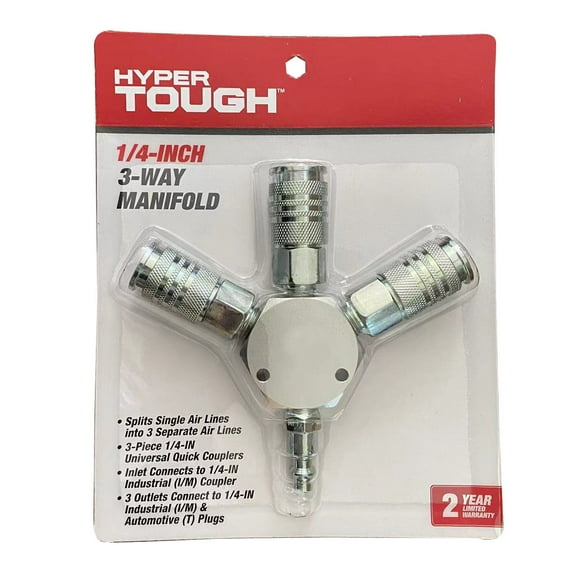 Hyper Tough 3-Way Universal Steel Air Manifold Fits with 1/4" Coupler& Plug, HT3WAM, Weight: 0.76lbs