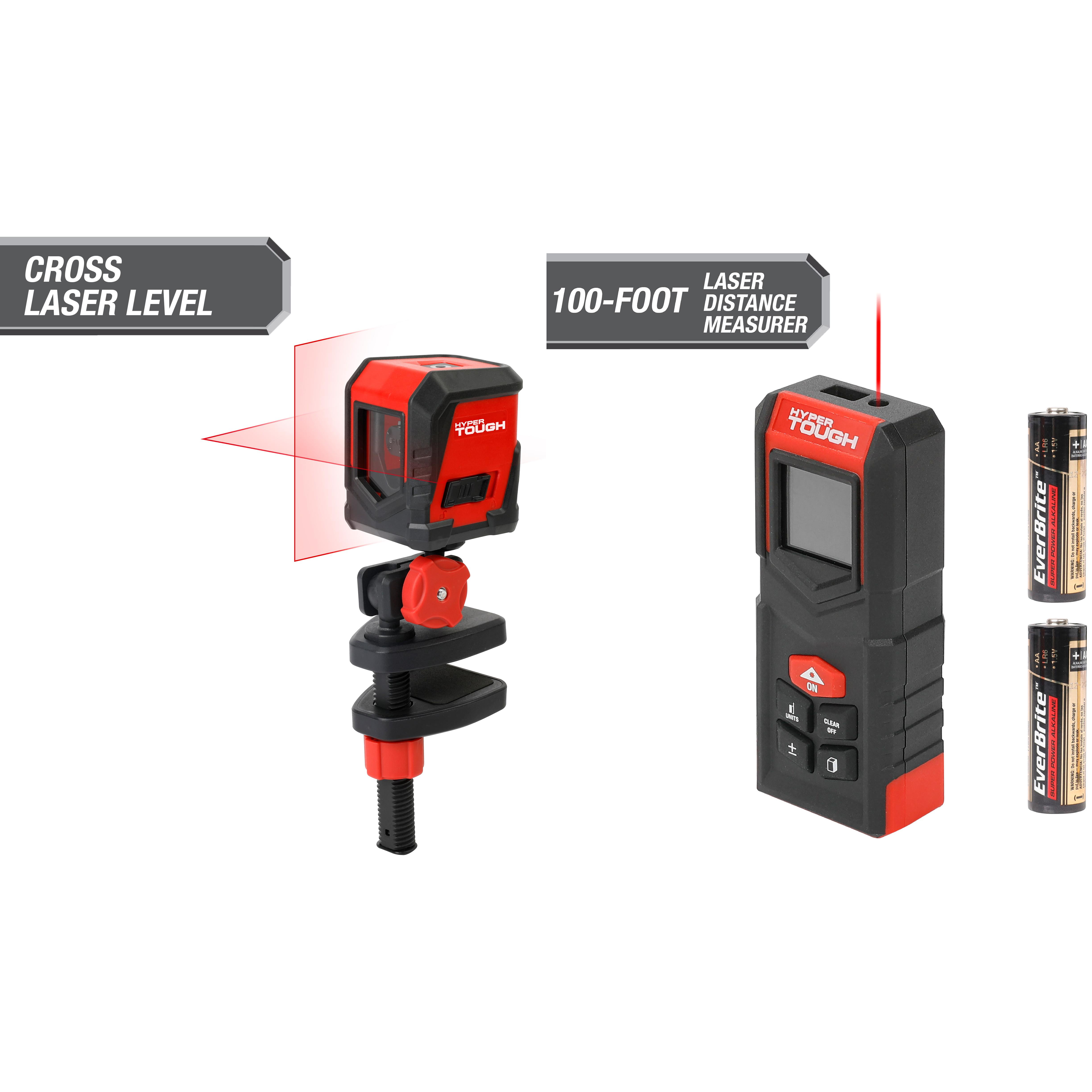 Hyper Tough 30 Ft Cross Line Laser Level Red Beam Self Leveling