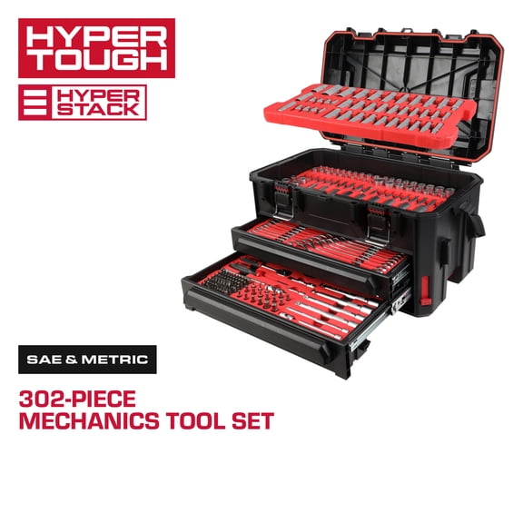 Hyper Tough 302-Piece Mechanic's Tool Set with Sockets, Ratchets, Wrenches & Hex Keys in Storage Case