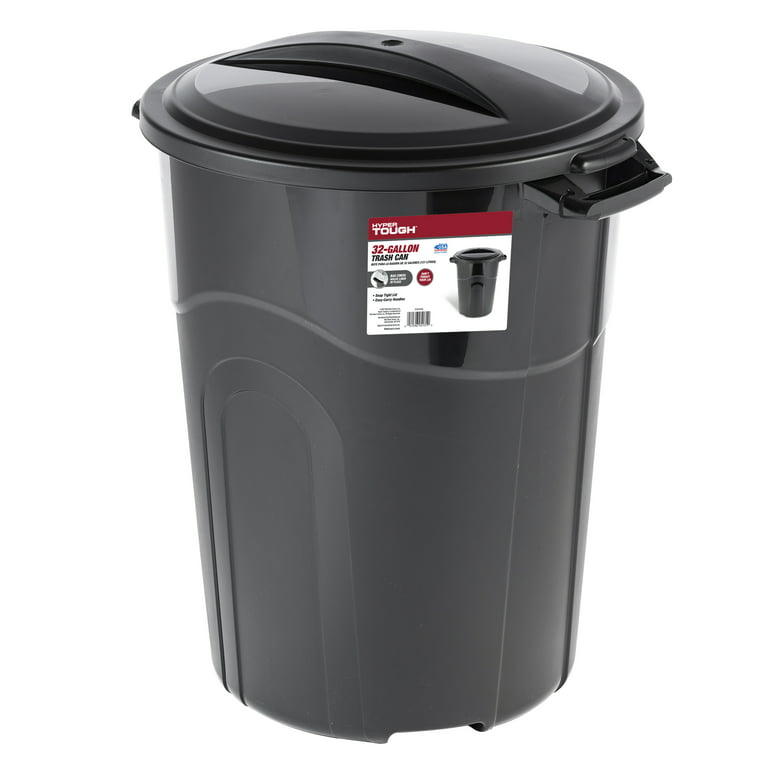 Hyper Tough 32 Gallon Heavy Duty Plastic Garbage Can, Included Lid, Indoor/ Outdoor, Black 