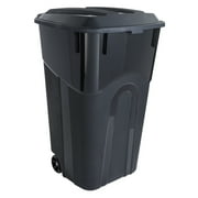 Hyper Tough 32 Gallon Wheeled Heavy Duty Plastic Garbage Can, Attached Lid, Black