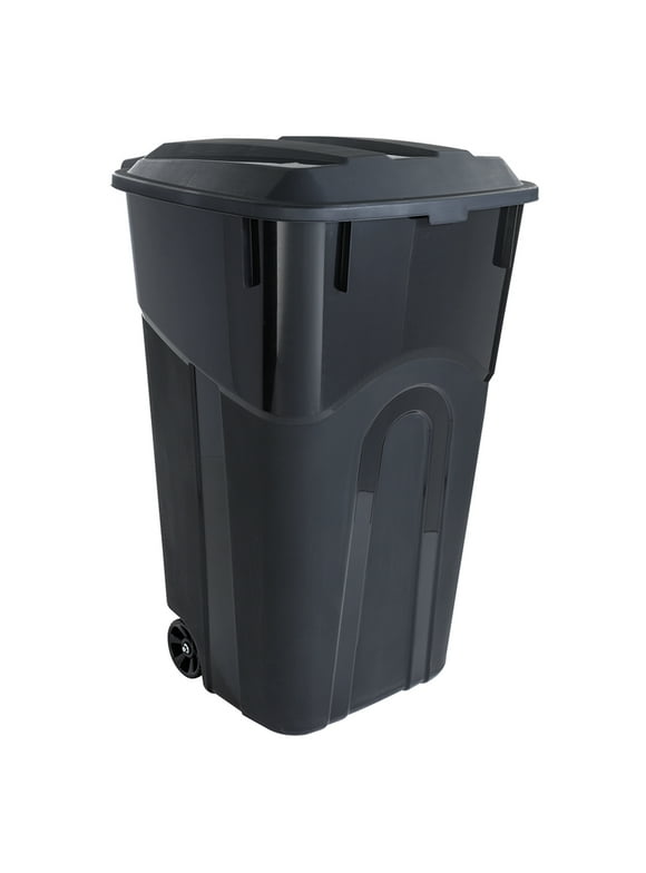 Hyper Tough 32 Gallon Wheeled Heavy Duty Plastic Garbage Can, Attached Lid, Black