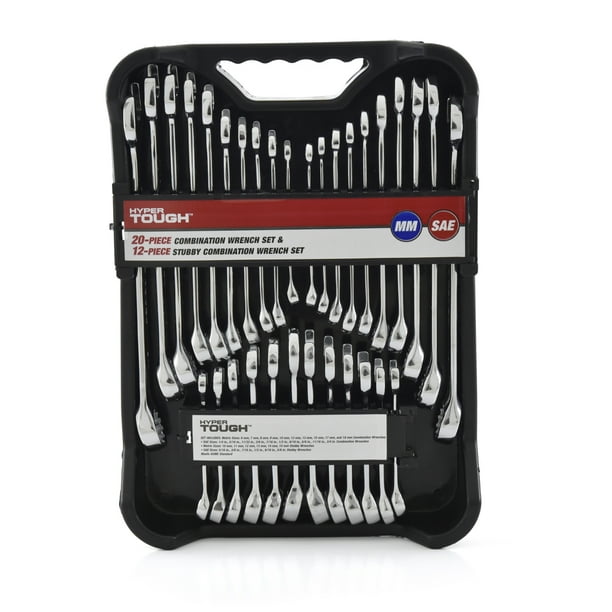 Hyper Tough 32-Piece Combination Wrench Set, SAE & Metric, Chrome