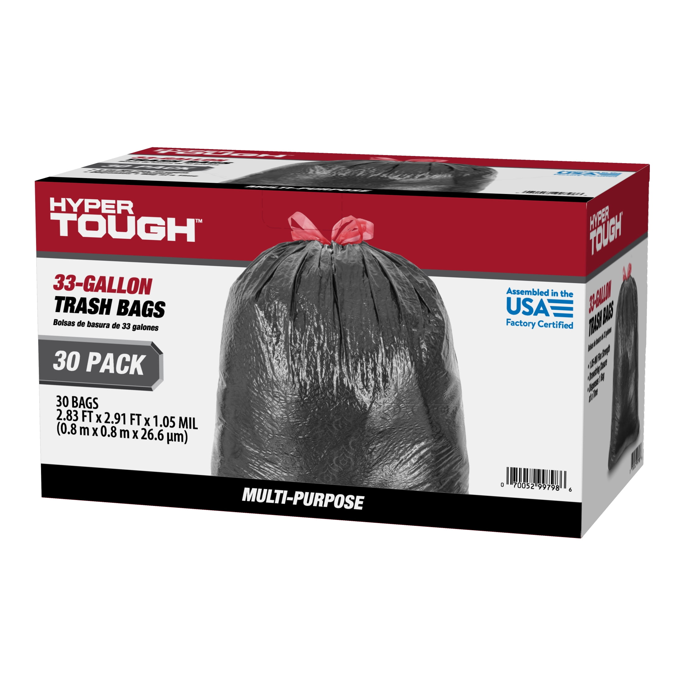 Hyper Tough 33-Gallon Drawstring Multipurpose Clean-Up Trash Bags, 1.05 MIL, 30 Bags