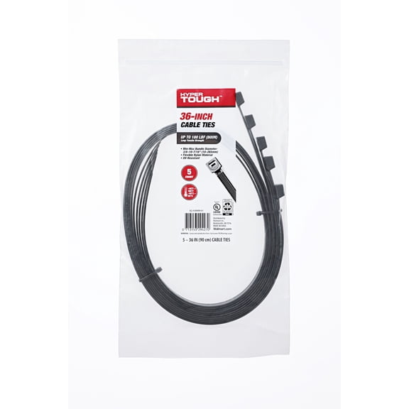 Hyper Tough 36 in UV-Resistant Black Cable Ties, 5-Pack