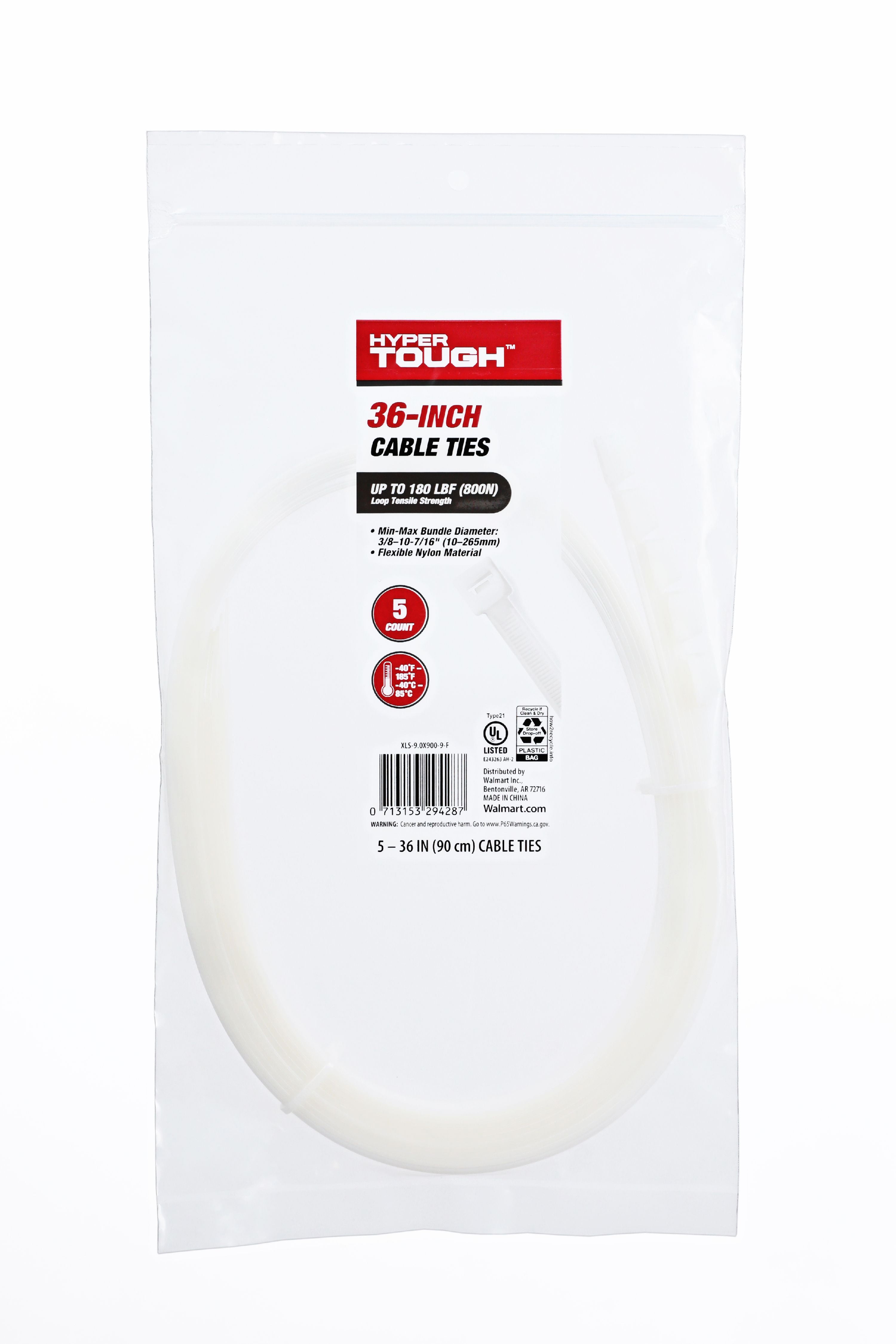Hyper Tough Cable Ties, 36 in, Natural, 5 Count