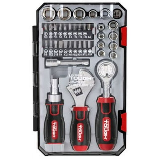Hyper Tough 38 Piece Multi-Size Stubby Wrench and Socket Set For Home Use