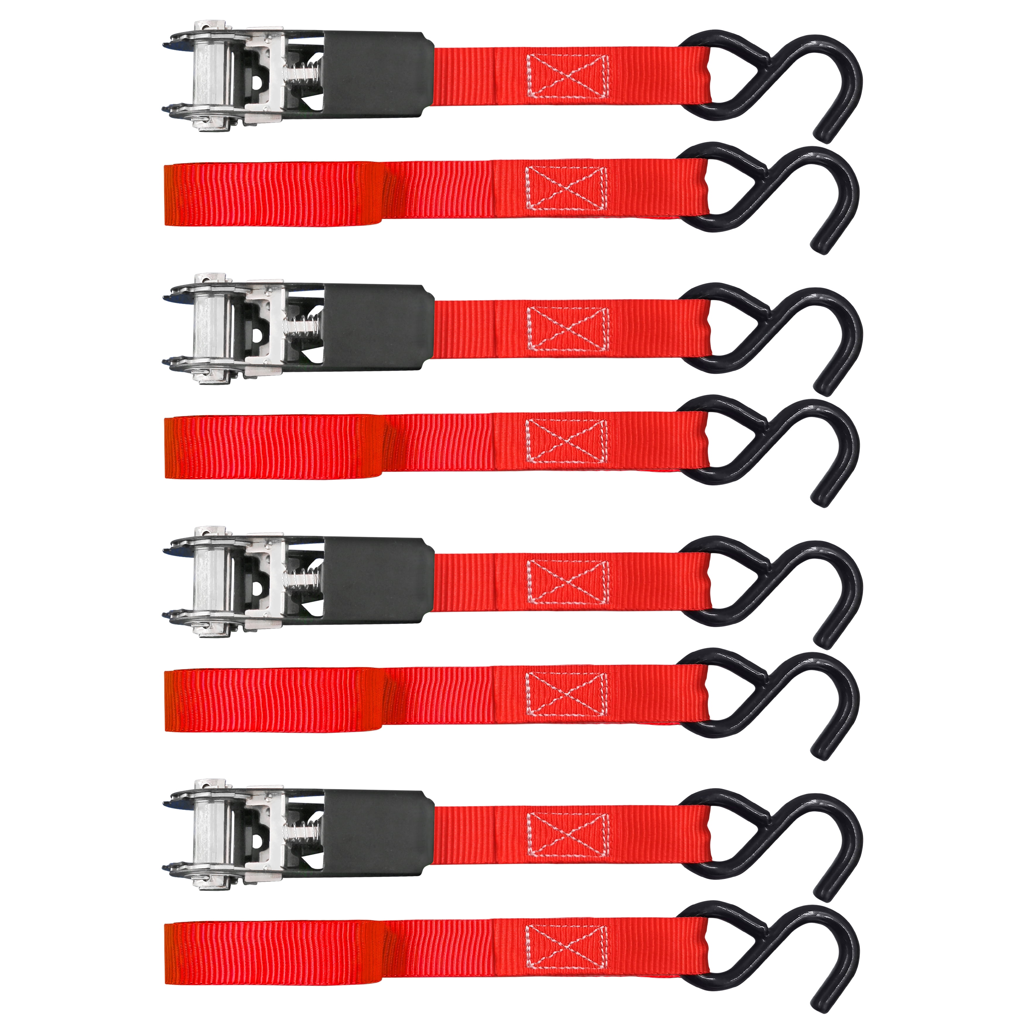 Hyper Tough 4 Pack 10 feet Ratchet Tie Downs, 300 lbs, Red