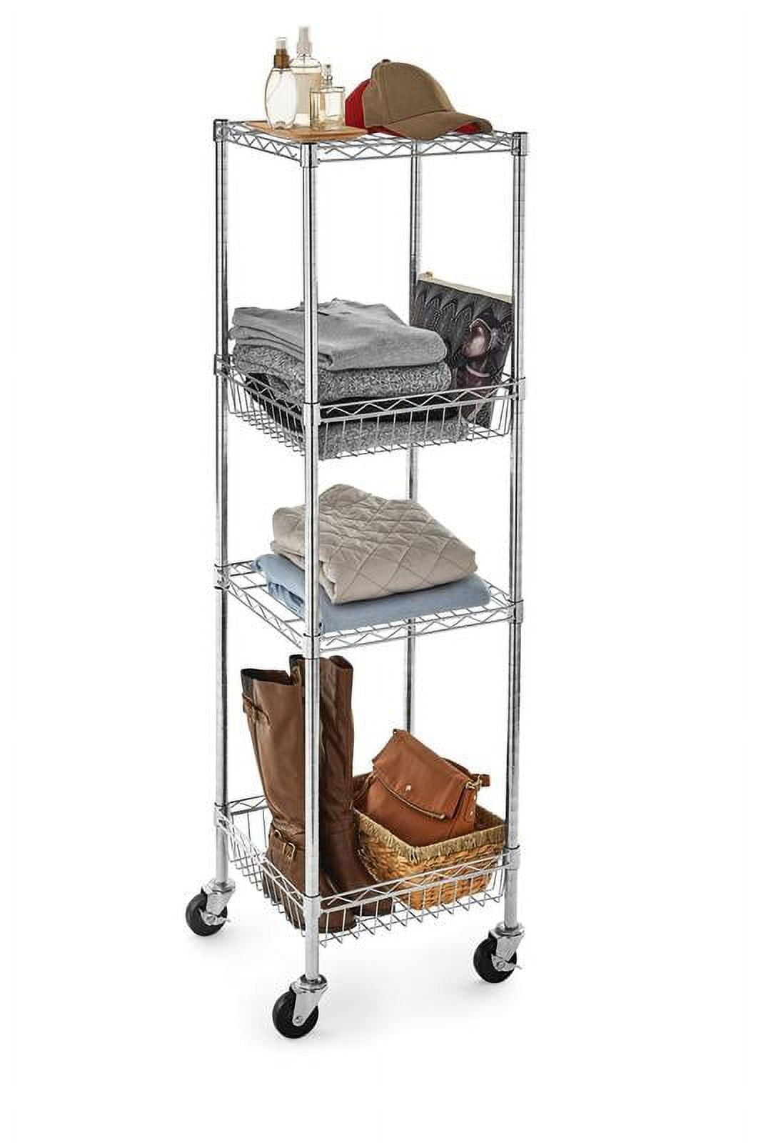 Hyper Tough 4 Shelf Steel Wire Shelving Tower with Caster 16"Dx16"Wx57.4"H, Chrome