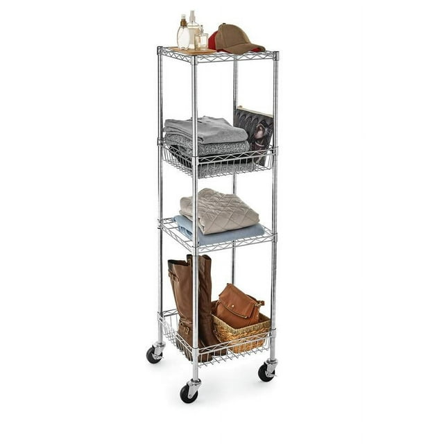 Hyper Tough 4 Shelf Steel Wire Shelving Tower with Caster 16"Dx16"Wx57.4"H, Chrome