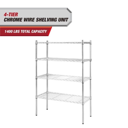 Hyper Tough 4 Tier Wire Shelf Unit, 36"W x  14"D x 54" H, 1400lb Load Capacity, Chrome