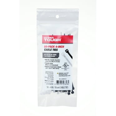 Hyper Tough 4 inch 18lb Cable Ties Natural and UV Resistant Black 50 Count