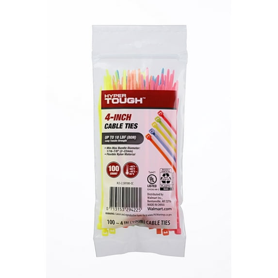 Hyper Tough 4 inch Cable Tie Mult-Color 100Pcs