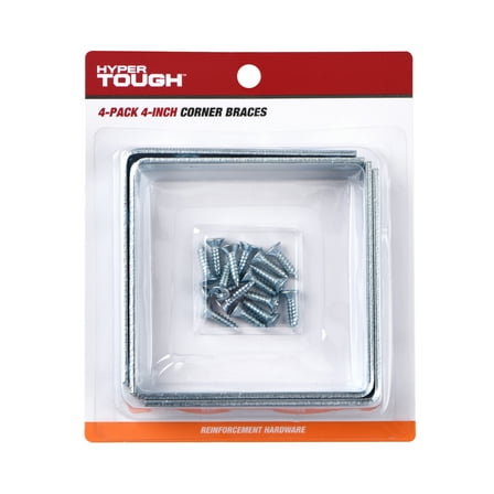 Hyper Tough 4 x 4 Inch Corner Brace, Steel, Zinc Plated (4 Pack)