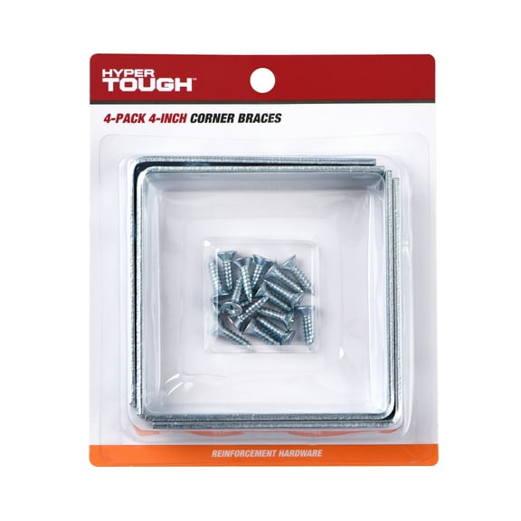 Hyper Tough 4 x 4 Inch Corner Brace, Steel, Zinc Plated (4 Pack)