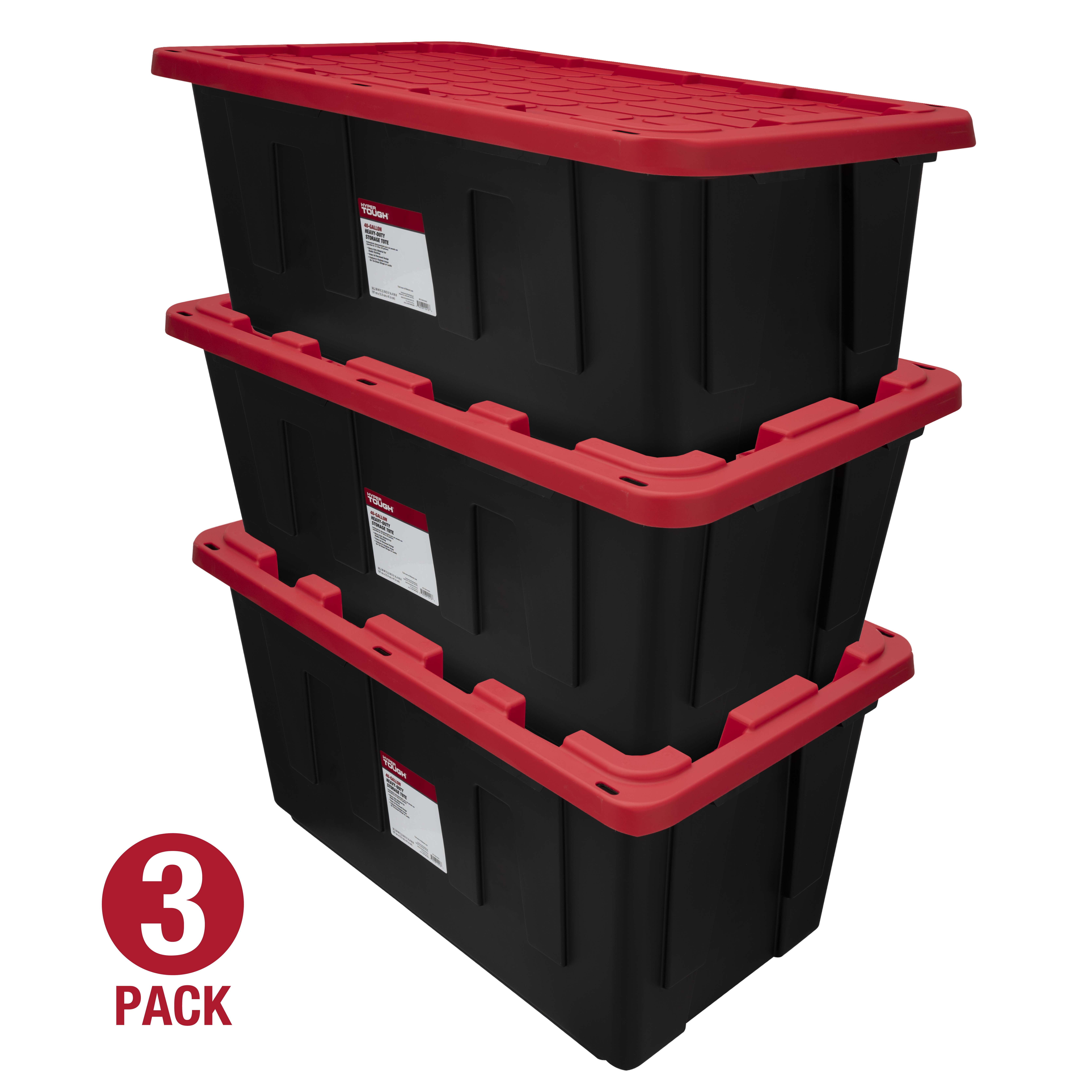 Hyper Tough 40 Gallon Snap Lid Plastic Storage Bin, Black/Red, Set of 3 -  Walmart.com