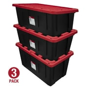 Pack of 3 Hyper Tough 40 Gallon Extra Large Storage Bin with Snap Lid, Black and Red, Heavy Duty Plastic Storage Container