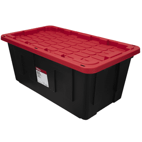 Hyper Tough 40 Gallon Extra Large Storage Bin with Snap Lid, Black and Red, Heavy Duty Plastic Storage Container
