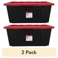 2 Pack Hyper Tough 40 Gallon Snap Lid Plastic Storage Bin Black Red