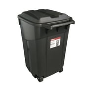 Hyper Tough 45 Gallon Wheeled Heavy Duty Plastic Garbage Can, Attached Lid, Black
